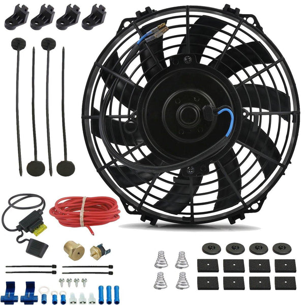 9" Inch Electric Auto Radiator Cooling Fan Thermostat Temperature Switch In-Line Fuse Wire Kit - American Volt