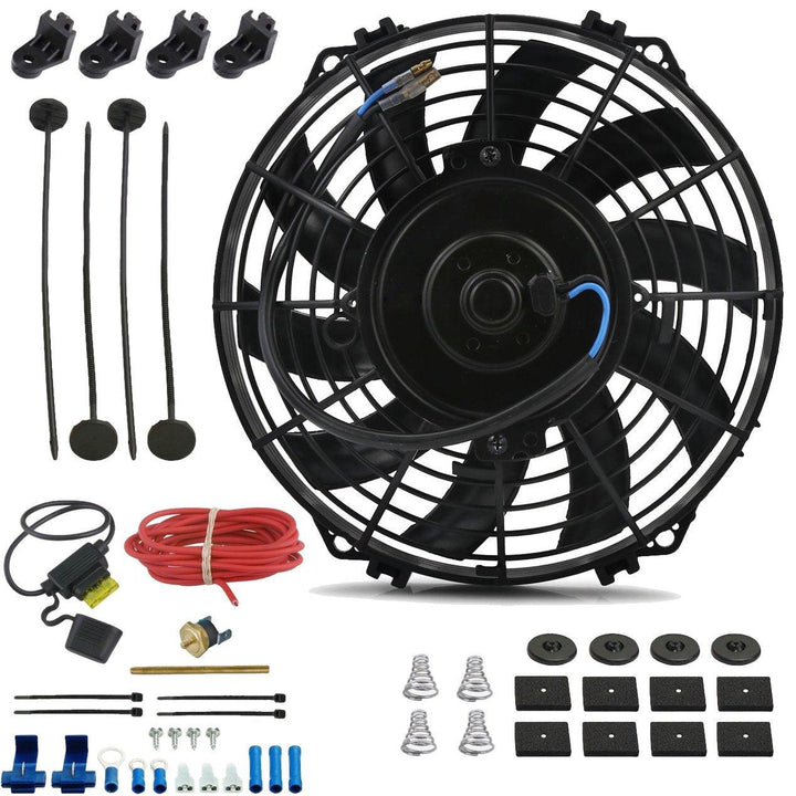 9" Inch Electric Cooling Fan Radiator Fin Thermostat Temperature In-Line Fuse Wire Switch Kit - American Volt