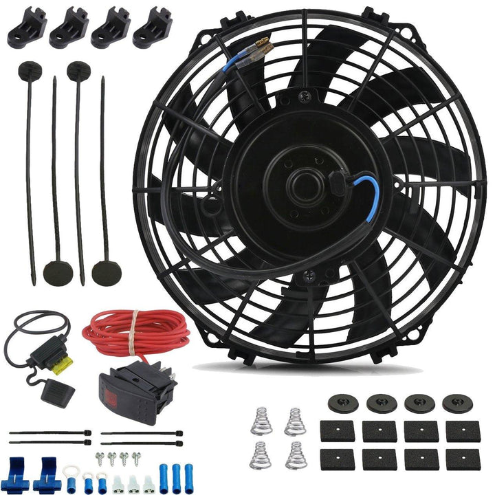 9" Inch Upgraded 90w Reversible Electric Cooling Fan 12 Volt Toggle Rocker Bar Switch Wiring Kit - American Volt
