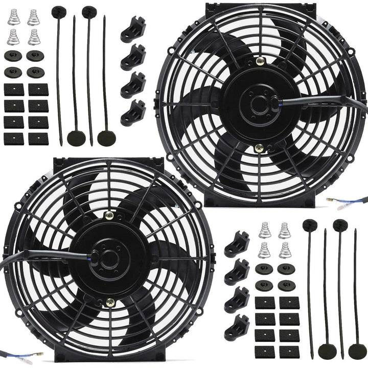 Dual 10-11" Inch Electric Fans 12 Volt Engine Radiator Cooling Upgraded 130 watt Motor High CFM - American Volt