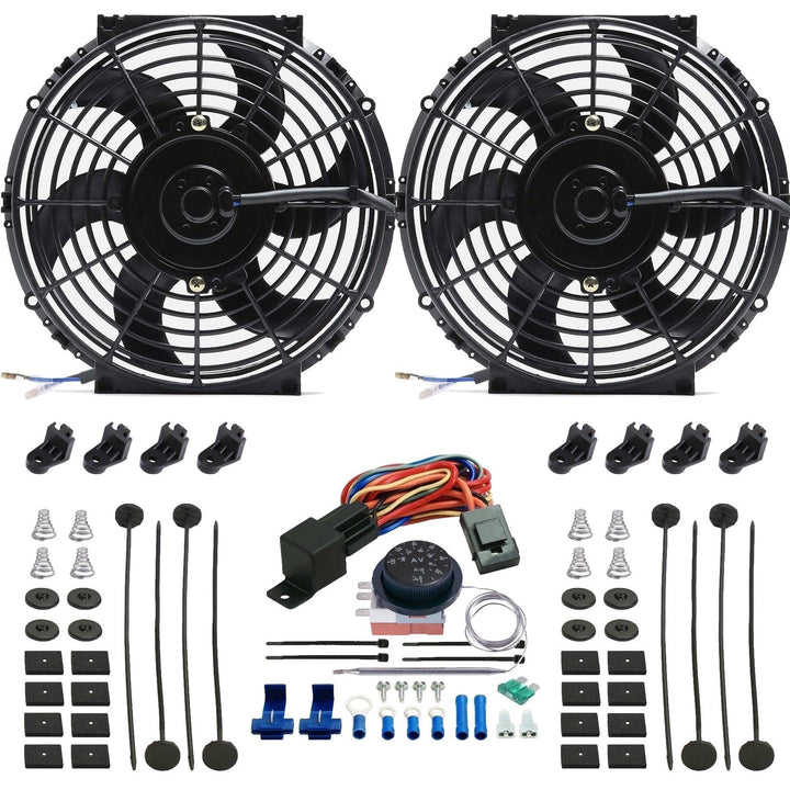Dual 10-11" Inch Radiator Cooling Fans Dial Adjustable Thermostat Water Temp Switch Control Kit - American Volt