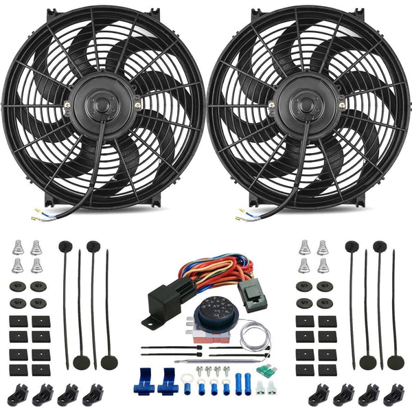 Dual 14-15" Inch Electric Engine Radiator Fans Adjustable Thermostat Temperature Controller Switch Kit - American Volt