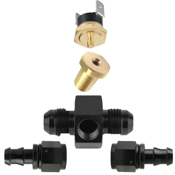 Dual 6" Inch Electric Engine Radiator Cooling Fans In-Hose AN Fitting Thermostat Temp Switch Kit - American Volt