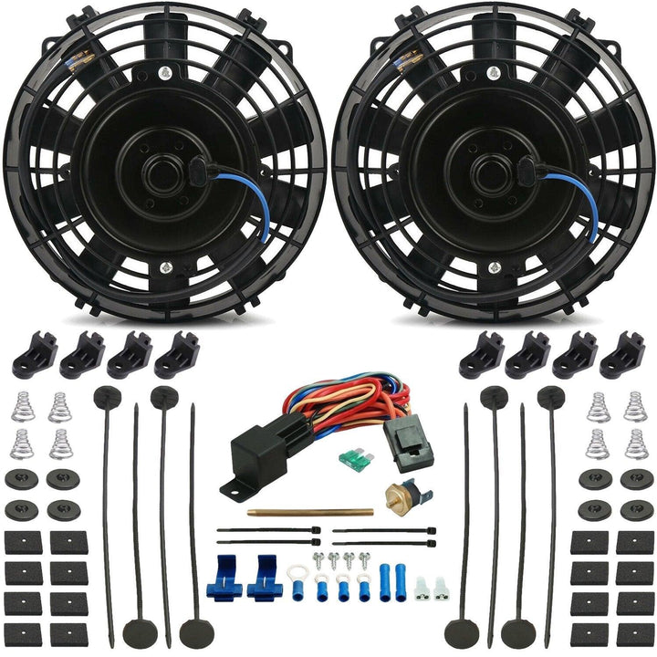 Dual 6" Inch Electric Engine Radiator Fans Push-In Fin Probe Thermostat Temperature Switch Kit - American Volt