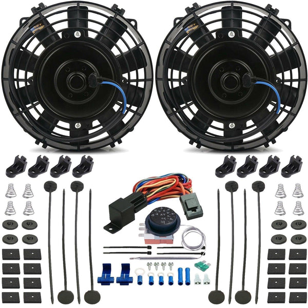 Dual 6" Inch Electric Trans Oil Cooler Fans Adjustable Thermostat Temperature Controller Switch Kit - American Volt