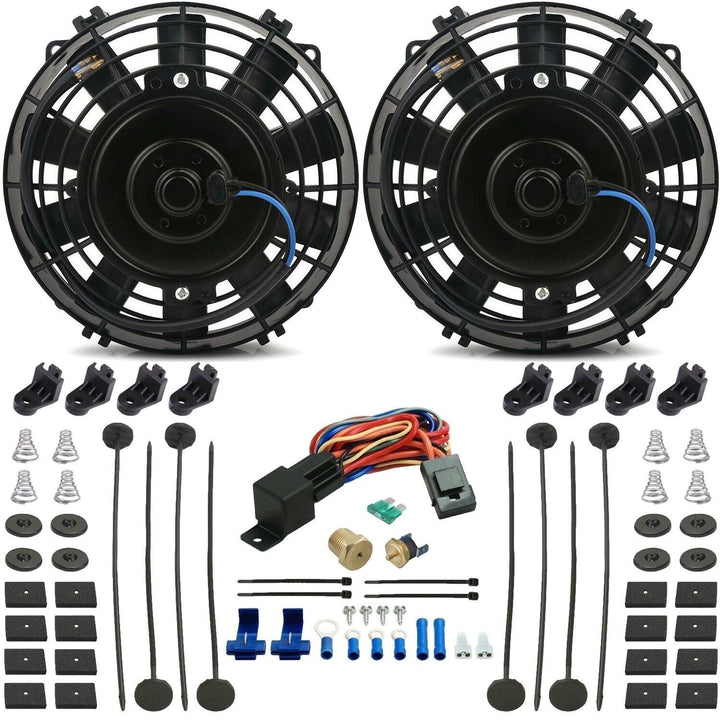 Dual 6" Inch Upgraded 90 Watt Electric Cooling Fans Thread-In Thermostat Temperature Switch Wire Kit - American Volt