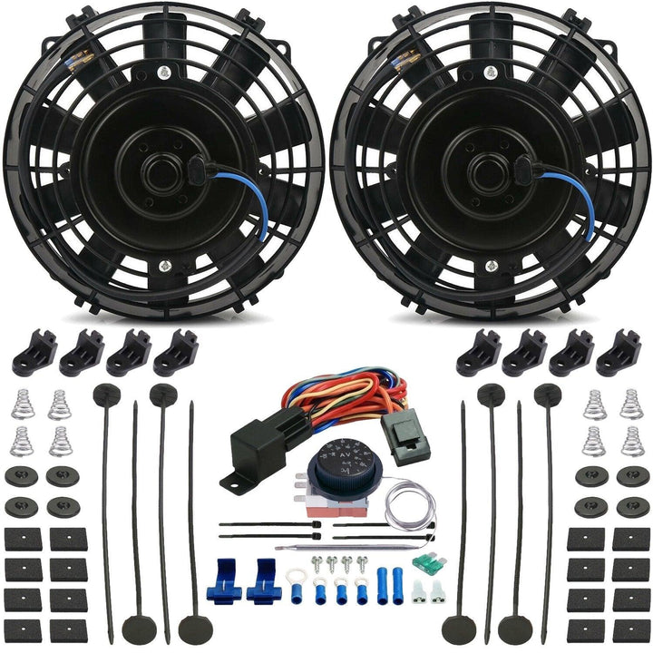 Dual 7-8" Inch Electric Automotive Fans Adjustable Thermostat Temperature Controller Sensor Switch Kit - American Volt