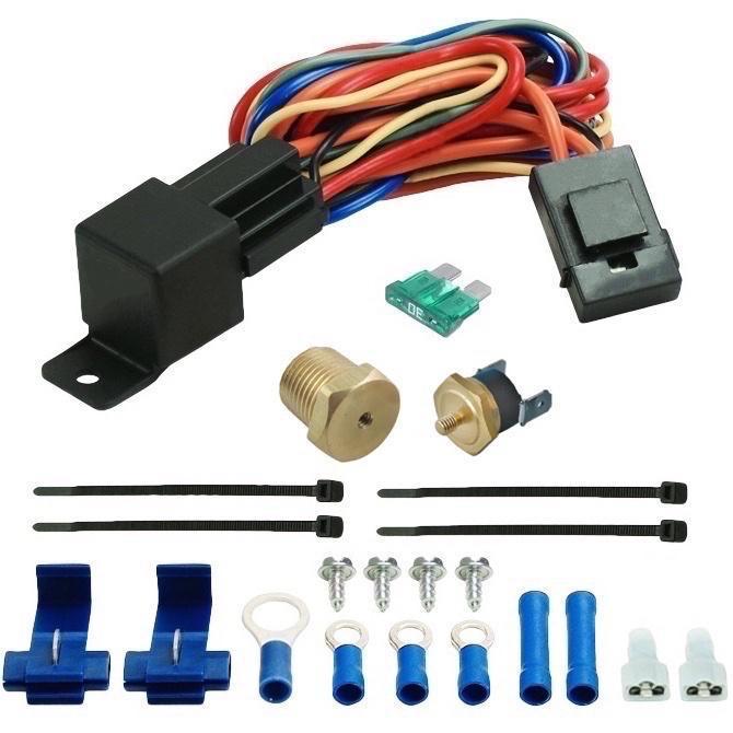 Dual 12-13" Inch 90w Electric Engine Radiator Cooling Fan Thermostat Wiring Temperature Switch Kit - American Volt