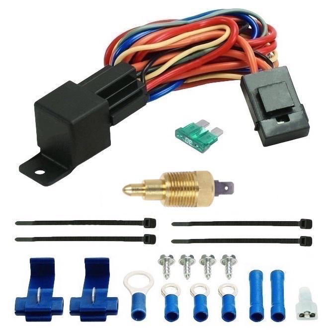 Dual 14-15" Inch 130w Motor High CFM Electric Cooling Fan Ground Thermostat Switch Wiring Kit - American Volt