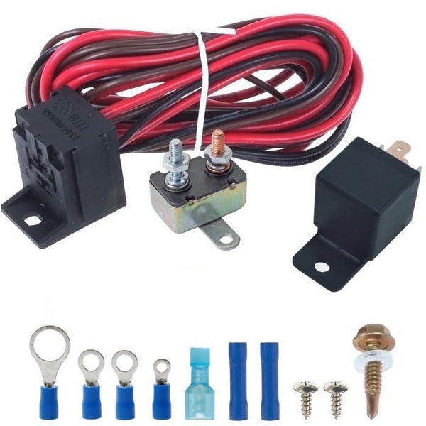 Single Electric Fan Radiator Engine Transmission Cooler Thermostat Switch Relay Wiring Harness Kit - American Volt